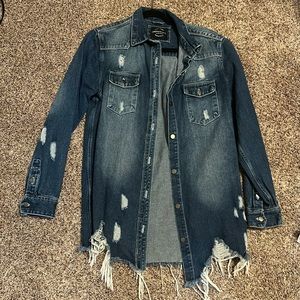 Size M American Bazi Distressed Jean Jacket Tunic Length